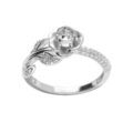 Bague en argent rhodi&eacute; &agrave; motif floral (8.2mm) avec oxyde taill&eacute; en rose blanc serti Artemare