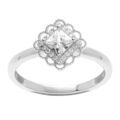 Bague en argent rhodi&eacute; carr&eacute; oxyde blanc serti contour dentel&eacute; Artemare