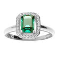 Bague en argent rhodi&eacute; pave avec oxyde vert serti et contour d'oxydes micro sertis Artemare