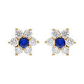 Boucles d'oreille sur Artemare : Boucles d'oreille tige en vermeil marguerite avec oxyde central bleu fonc&eacute; et contour oxydes blancs sertis