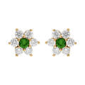 Boucles d'oreille tige en vermeil marguerite avec oxyde central vert et contour oxydes blancs sertis