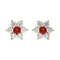 Boucles d'oreille sur Artemare : Boucles d'oreille tige en vermeil marguerite avec oxyde central rouge et contour oxydes blancs sertis