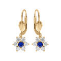 Boucles d'oreille sur Artemare : Boucles d'oreille en vermeil motif marguerite avec oxydes centre bleu fonc&eacute; et contour blancs sertis -fermoir dormeuse