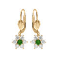 Boucles d'oreille en vermeil fleur marguerite avec oxydes centre vert et contour blancs sertis - fermoir dormeuse Artemare