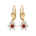Boucles d'oreille en vermeil fleur marguerite avec oxydes centre rouge et contour blancs sertis - fermoir dormeuse Artemare