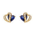 Boucles d'oreille tige en vermeil double coeur d'oxyde bleus et blancs