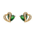 Boucles d'oreille tige en vermeil double coeur d'oxyde verts et blancs Artemare