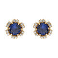 Boucles d'oreille tige en vermeil fleur d'oxydes bleu fonc&eacute; et blancs sertis