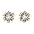 Boucles d'oreille tige en vermeil fleur d'oxydes bleu ciel et blancs sertis Artemare