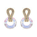 Boucles d'oreille tige en vermeil cercle verre facet&eacute; blanc et goutte d'oxydes blancs sertis