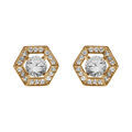Boucles d'oreille sur Artemare : Boucles d'oreille tige en vermeil forme hexagonale par&eacute;e d'oxydes blancs