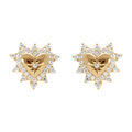 Boucles d'oreille tige en vermeil coeur avec etoile du nord contour d'oxydes blancs sertis Artemare