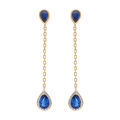 Boucles d'oreille tige en vermeil pendantes gouttes d'oxydes bleu fonc&eacute; contour oxydes blancs