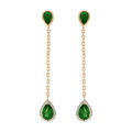 Boucles d'oreille tige en vermeil pendantes gouttes d'oxydes verts contour oxydes blancs