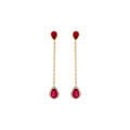 Boucles d'oreille tige en vermeil pendantes gouttes d'oxydes rouges contour oxydes blancs Artemare