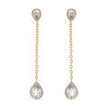 Boucles d'oreille tige en vermeil pendantes gouttes d'oxydes blancs et contour oxydes blancs