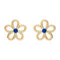 Boucles d'oreille tige en vermeil fleur ajourée avec oxyde bleu Boucles d'oreille sur Artemare : Boucles d'oreille tige en vermeil fleur ajourée avec oxyde bleu