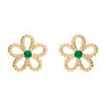 Boucles d'oreille tige en vermeil fleur ajour&eacute;e avec oxyde vert