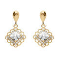 Boucles d'oreille tige pendantes en vermeil carr&eacute; d'oxyde blanc serti et contour dentel&eacute; Artemare