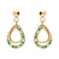 Boucles d'oreille tige en vermeil forme goutte par&eacute;e d'oxydes verts et blancs sertis