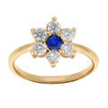 Bague en vermeil forme marguerite avec oxyde central bleu fonc&eacute; et contour oxydes blancs sertis