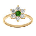 Bague en vermeil forme marguerite avec oxyde central vert et contour oxydes blancs sertis Artemare