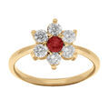 Bague en vermeil forme marguerite avec oxyde central rouge et contour oxydes blancs sertis