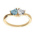Bague en vermeil double coeur oxyde bleu ciel et blanc