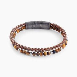 Jourdan Bracelet Cuir Cuir De Vache Marron Oeil De Tigre