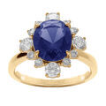 Bague en vermeil avec oxyde central bleu fonc&eacute; et contour d'oxydes blancs sertis