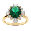 Bague en vermeil avec oxyde central vert et contour d'oxydes blancs sertis Artemare
