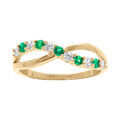 Bague en vermeil crois&eacute;e et demi rang d'oxydes verts et blancs sertis Artemare