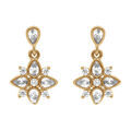 Boucles d'oreille tige en plaqu&eacute; or pendantes fleur d'oxydes blancs serti clos