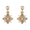 Boucles d'oreille sur Artemare : Boucles d'oreille tige en plaqu&eacute; or pendantes fleur d'oxydes couleurs pastels serti clos