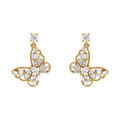Boucles d'oreille sur Artemare : Boucles d'oreille tige en plaqu&eacute; or pendantes papillon ajour&eacute; avec oxydes blancs