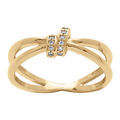 Bagues sur Artemare : Bague en plaqu&eacute; or crois&eacute;e solitaire avec deux rangs d'oxydes blancs sertis
