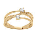 Bagues sur Artemare : Bague en plaqu&eacute; or entrelac&eacute;s d'un duo d'oxydes blancs sertis