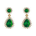 Boucles d'oreille tige en vermeil forme goutte compos&eacute; d'oxydes vert et contour d'oxydes blancs sertis