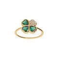 Bague en vermeil motif tr&egrave;fle &agrave; quatre feuilles forme coeur 10mm dont trois sertis d'oxydes verts et un d'oxydes blancs