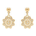 Boucles d'oreille pendantes tige en plaqu&eacute; or forme fleur filigrane avec oxydes blancs sertis
