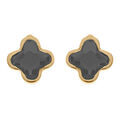 Boucles d'oreille tige en argent dor&eacute; tr&egrave;fle cristal noir