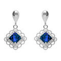 Boucles d'oreille pendante tige en argent rhodi&eacute; carr&eacute; bleu et halo d'oxydes Artemare