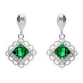 Boucles d'oreille pendante tige en argent rhodi&eacute; carr&eacute; vert et halo d'oxydes Artemare