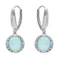 Boucles d'oreille dormeuse en argent rhodi&eacute; cabochon bleu ciel Artemare
