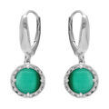 Boucles d'oreille dormeuse en argent rhodi&eacute; cabochon vert fonc&eacute; Artemare