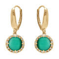 Boucles d'oreille dormeuse en argent dor&eacute; cabochon vert fonc&eacute;