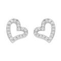 Boucles d'oreille tige en argent rhodi&eacute; forme coeur avec oxydes blancs sertis