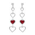 Boucles d'oreille pendante tige en argent rhodi&eacute; coeurs ajour&eacute;s et un oxyde rouge Artemare