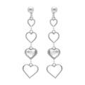 Boucles d'oreille pendante tige en argent rhodi&eacute; coeurs ajour&eacute;s et un oxyde blanc Artemare
