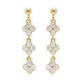 Boucles d'oreille pendante tige en argent dor&eacute; avec fleurs pav&eacute;es d'oxydes blancs sertis